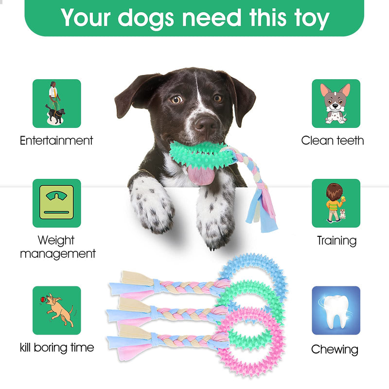 TIESOME Puppy Teething Toys with Cotton Ropes, 3 Pcs Rubber Small Dog Chew Toy Rings Aggressive Chew Toys for Dogs Oral Teeth Soothe Itching Puppy Chew Toys Interactive Pet Toys for Small/Medium Dogs - BeesActive Australia