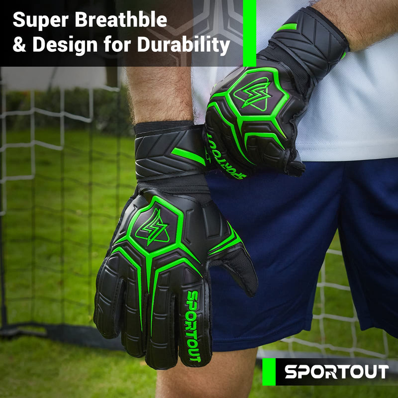 Sportout Goalie Gloves, Goalkeeper Gloves with Fingersave, Soccer Gloves, Breathable Soccer Goalie Gloves, 4mm Latex, for Kids Youth and Adult Green 8 - BeesActive Australia