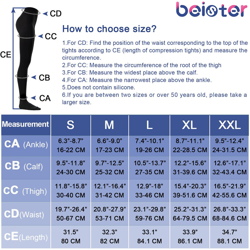 beister Medical Compression Pantyhose for Women & Men, Opaque Closed Toe 20-30mmHg Graduated Support Tights Black L - BeesActive Australia