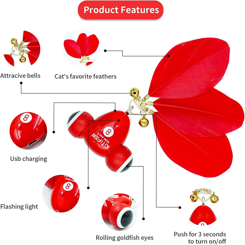 MayMaw Cat Toy,Cat Toys for Indoor Cats,Christmas Cat Toys with Feather and Bell,Interactive Cat Toys for Play Alone, Gift for Kitten Toys,Automatic Cat Toys with LED Lights and USB Charging 1pcs - BeesActive Australia