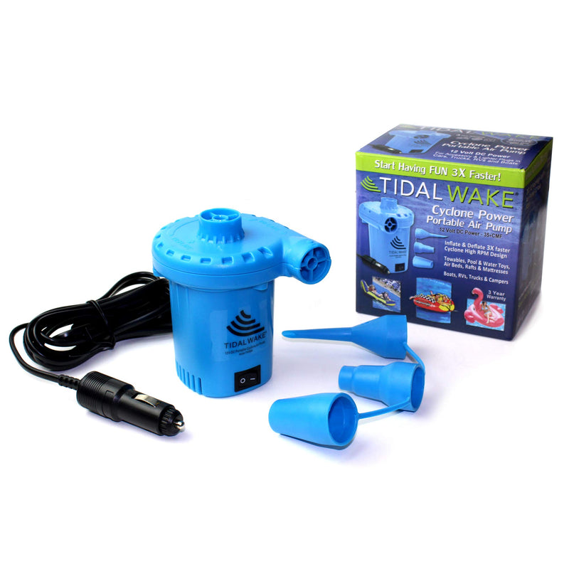 Tidal Wake 12V DC Air Pump for Inflatables, Inflates & Deflates 3 Times Faster on Boat Towables, Pool & Water Toys, Air Beds, Rafts, 1,000 Liters of Air Per Minute! 10 Foot Cord - BeesActive Australia