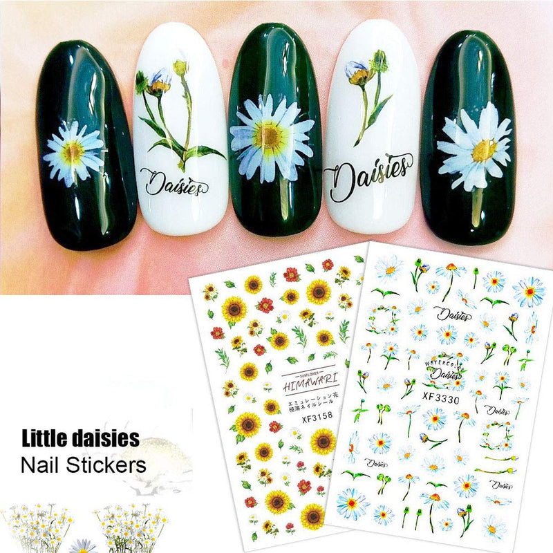 Flowers Nail Art Stickers Decals Nail Supplies 12 Sheets Sunflower Daisy Nail Sticker for Design Decoration Sunflower 3D Self-Adhesive Decals for Nail Manicure Design - BeesActive Australia