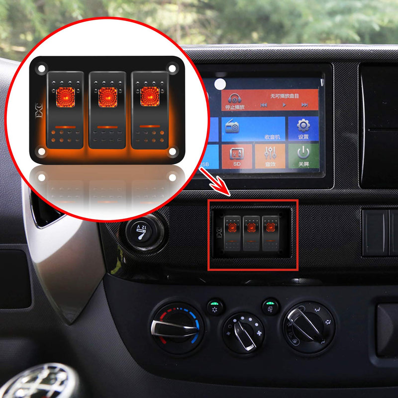 [AUSTRALIA] - FXC Rocker Switch Aluminum Panel 3 Gang Toggle Switches Dash 5 Pin ON/Off 2 LED Backlit for Boat Car Marine 