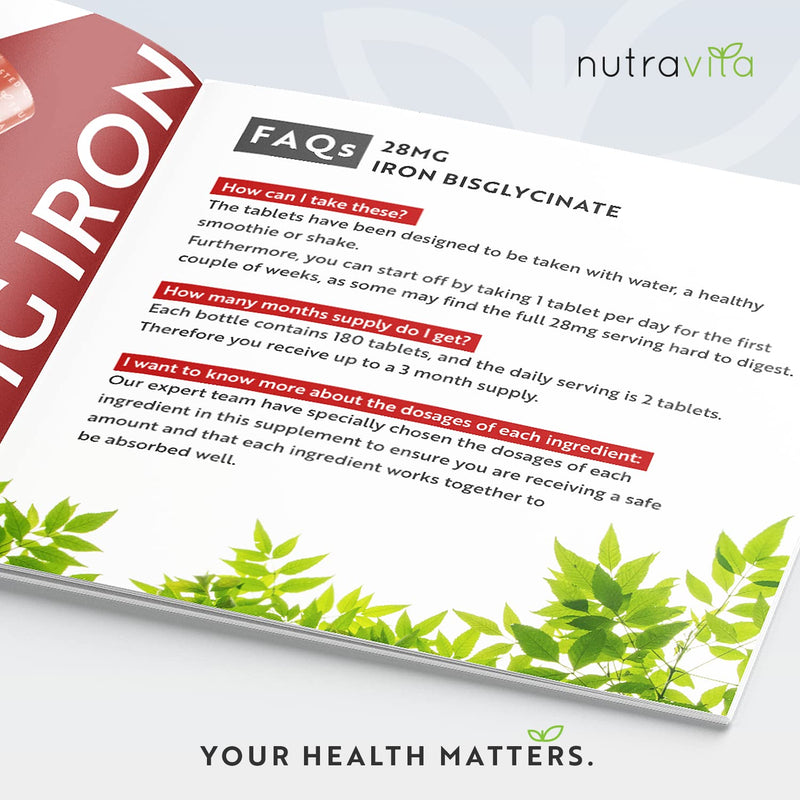 Iron Tablets 28mg � 180 Vegan Tablets (3 Month Supply of Iron Supplements) � Contributes to The Reduction of Tiredness and Fatigue � Suitable for Men and Women � Made in The UK by Nutravita - BeesActive Australia