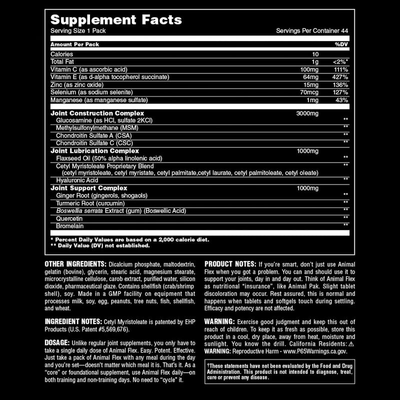Animal Flex –Complete Joint Support Supplement – Contains Turmeric Root Curcumin – Helps Repair & Restore Joints – 44 Packs Unflavored Pill Pack - BeesActive Australia