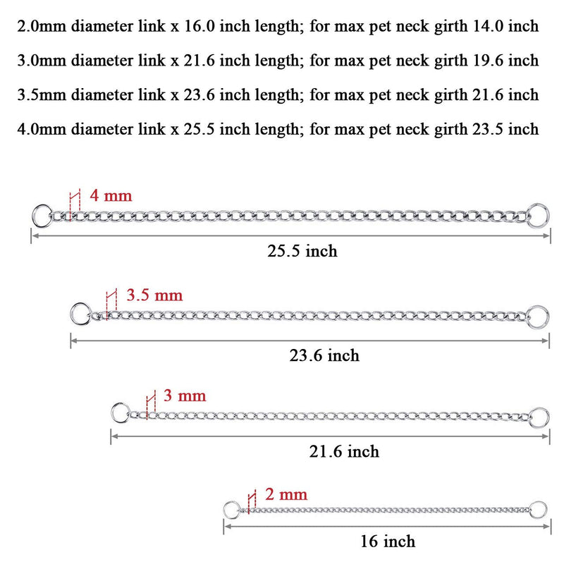 Mogoko Stainless Steel Dog Choke Chain Collar, Puppy Metal P Chain Slip Collar Pet Training Walking Choker 2.0mm x 14.0 inch - BeesActive Australia