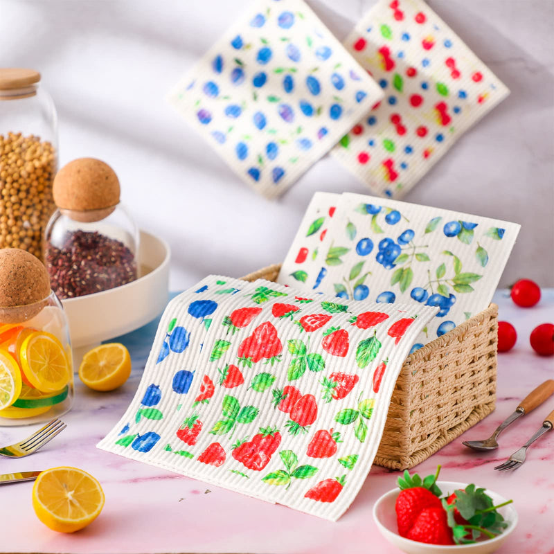 6 Pcs Swedish Kitchen Dish Cloths Kitchen Towels Reusable Sponge Cleaning Cloths Wipes Absorbent Dish Cloth Quick Drying Washable Decorative Tea Towels No Odor Bar Hand Towel (Fruit) Fruit - BeesActive Australia