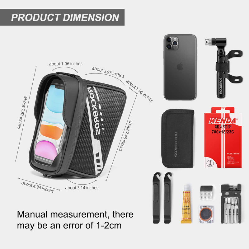 ROCKBROS Bike Phone Front Frame Bag Top Tube Bike Bag Bicycle Handlebar Bag Cell Phone Holder Mount Bag Cycling Accessories Storage Pouch for Phone 11 12 Pro XS Max XR Below 7.2” - BeesActive Australia