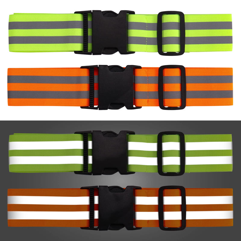 Little World Reflective Belt - 2 Pcs PT Belt - Reflective Running Gear for Men and Women - Elastic Reflective Sash Perfect for Running Cycling Walking Marathon Military (Green and Orange) - BeesActive Australia