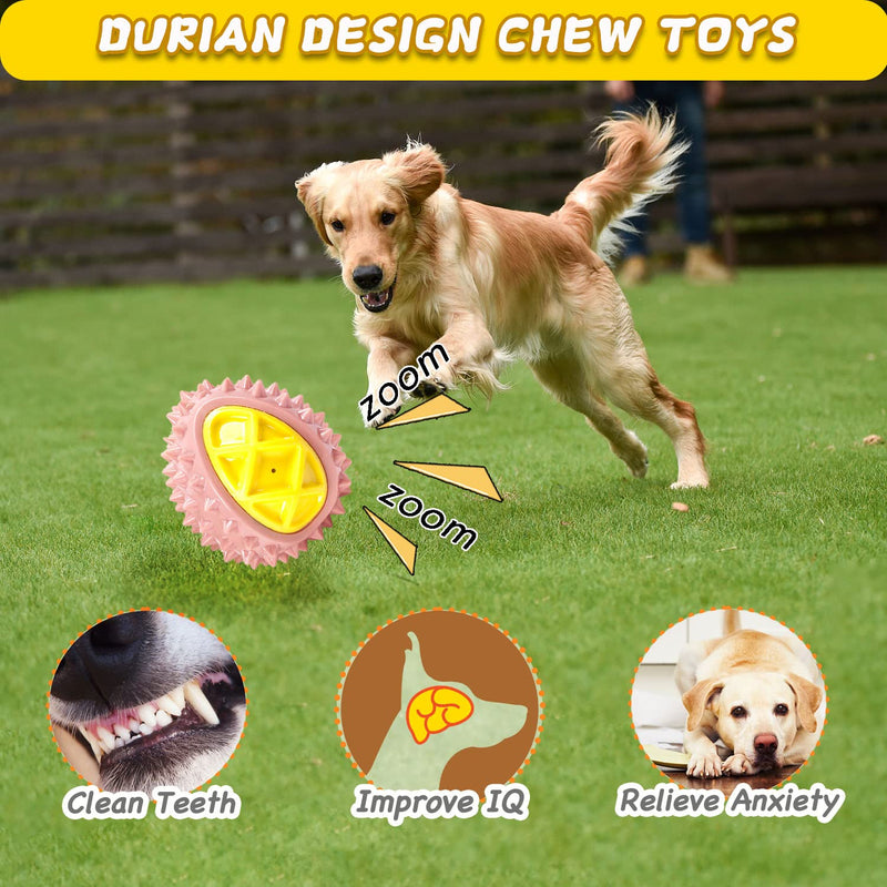 Dog Chew Toys for Aggressive Chewers, Squeaky Toys for Small & Medium Large Dogs, Durable, Tough and Indestructible Rubber Dog Toy, Dog Teeth Cleaning Chewing Durian Toy Pink - BeesActive Australia