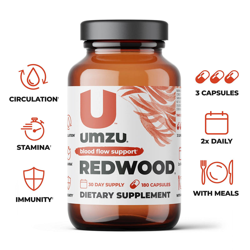 UMZU Redwood - Nitric Oxide Booster Supplement to Support Healthy Nitric Oxide Production and Healthy Blood Flow, Blend of Vitamins and Herbal Extracts - (30 Day Supply 180 Capsules) - BeesActive Australia