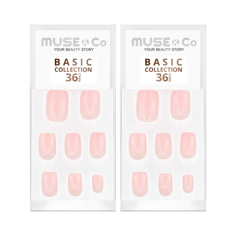 MUSE & Co Stick-On Gel 36 False Nails Medium Length Gloss Peach Pink (2packs) - BeesActive Australia