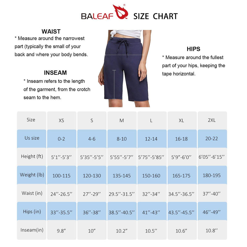 BALEAF Women's 10" Golf Shorts Bermuda Knee Length Walking Shorts with Elastic Waist Zipper Pockets Quick Dry Black X-Small - BeesActive Australia