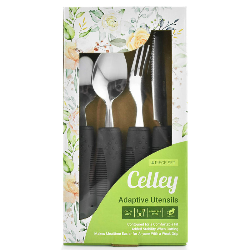Celley Adaptive Utensils for Elderly, Arthritis, Parkinsons and Handicapped, Non-Weighted, 4 Pcs Set - BeesActive Australia