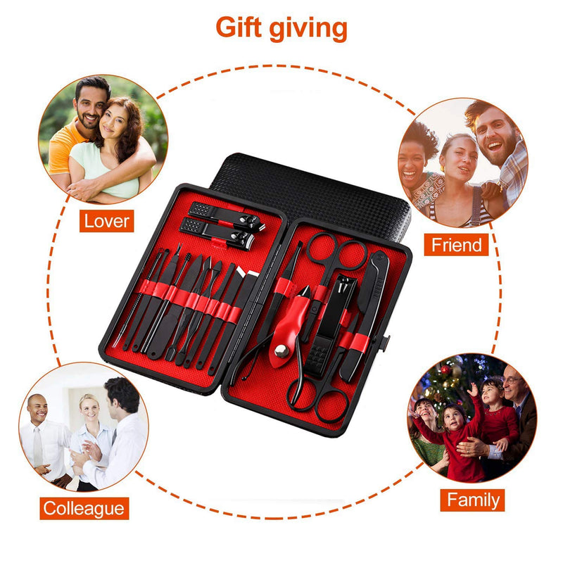 Manicure Set, Men Women Grooming kit, Nail Clippers Pedicure Kit, Manicure Professional Tools Gift 18 In 1 with Luxurious Travel Case For Gifts Choice Friends Parents red-black - BeesActive Australia