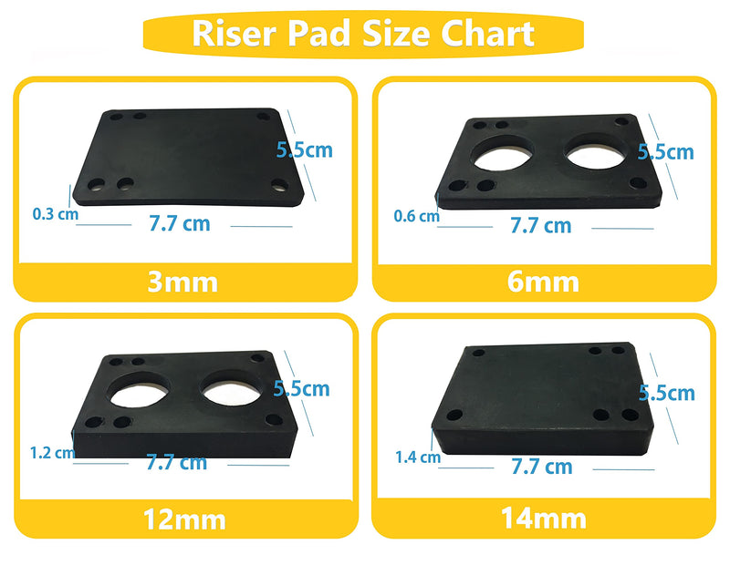 VJ Longboard Skateboard Riser Pads 6mm 12mm 14mm w Hardware Screw 1.25 1.5 1.75 2 inch, Black - BeesActive Australia