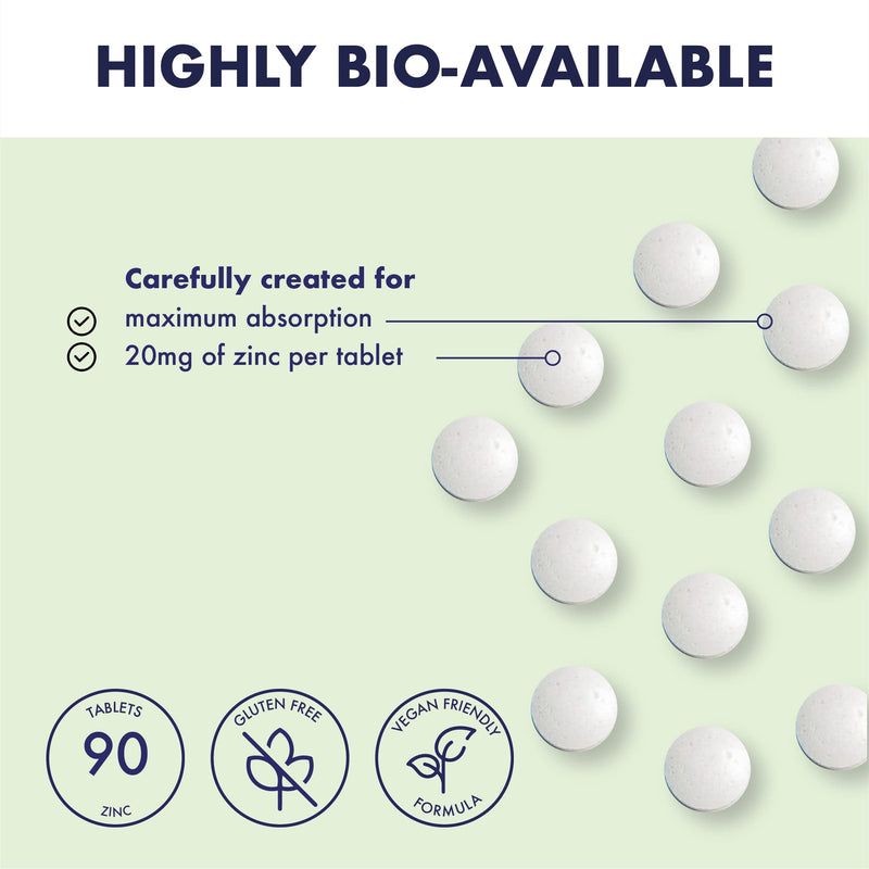 Higher Nature - Zinc - Immune System, Cognitive Function & Fertility Support - Gluten Free - Vegetarian & Vegan - 90 Tablets - BeesActive Australia