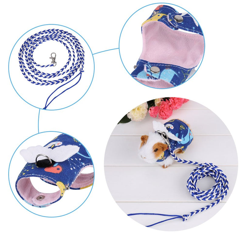 Squirrel Harness, Adjustable Cute Angle Wings Comfort Harness Vest Clothes with Leash Hamster Gerbil Rat Mouse Ferret Chinchilla Small Animal Walking Toy (Light Blue) - BeesActive Australia