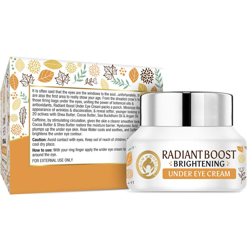 Mom & World Radiant Boost Brightening Under Eye Cream, 30gm - 20 Plant Actives With Vitamin C, B3, Sea Buckthorn Oil, Caffeine, Hyaluronic Acid, For Smooth Brighter Under Eye Skin, Dark Circles - BeesActive Australia