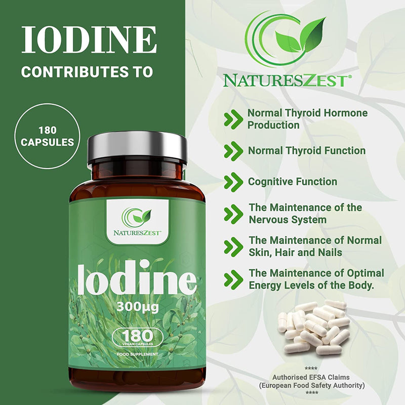 High Strength Iodine Capsules - 180 Capsules, 6 Month Supply � Thyroid Support Supplement, 300?g Iodine per Cap � Thyroid Formula, for a Normal Thyroid Function � Potassium Iodide � Packaging May Vary - BeesActive Australia