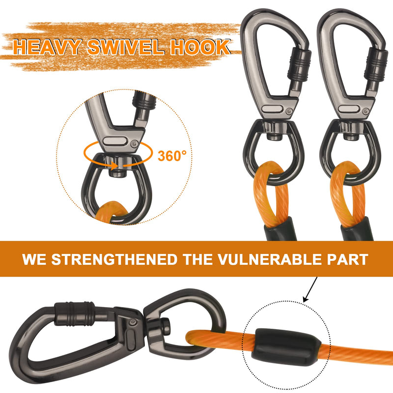 Tie Out Cable for Dogs,10/20/30/ 50FT Long Dog Leash ,Dog Runner for Yard Heavy Duty, Dog Chains for Outside, Sturdy Long Line Lead for Dogs Training Outdoor in Camping or Yard 30ft Orange - BeesActive Australia