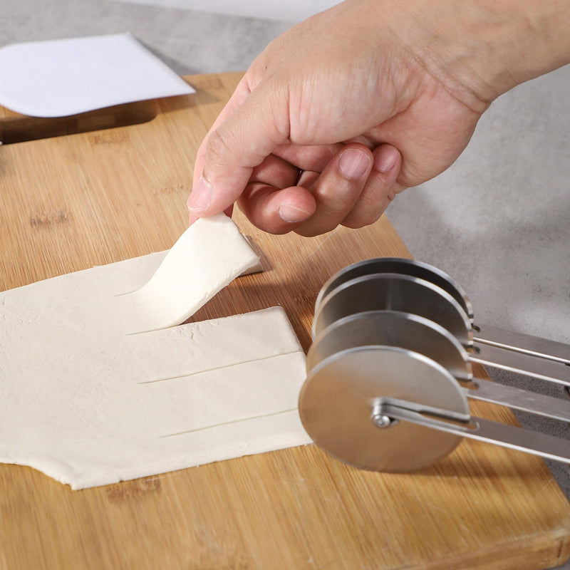 4 Wheel Pastry Cutter Set of 3 Stainless Steeel Dough Cutter with Pizza Spatula and Dough Bowl Scraper，Adjustable Pastry Cutter Wheel for Cutting Pasta Pizza Pastry Noodle (4 wheel) 4 wheel - BeesActive Australia