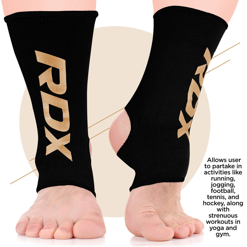 RDX Ankle Support Brace, Elasticated Compression Sleeve, Kickboxing Muay Thai MMA Martial Arts Boxing, Open Heel Foot Socks Pair, Running Gymnastics Gym Weight Lifting Bandage, Sports Wraps, Men Women Black X-Large - BeesActive Australia