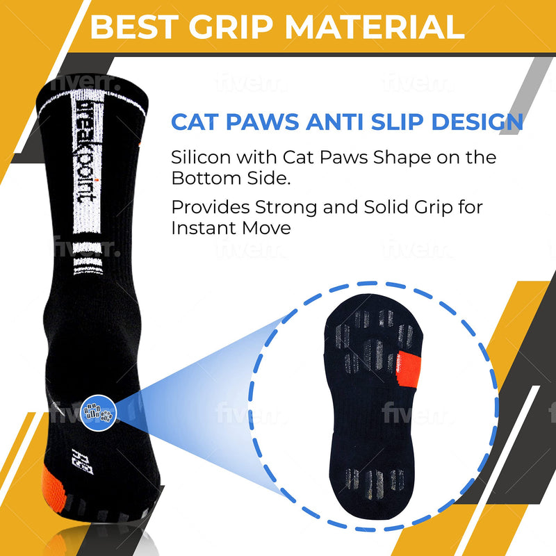 breakpoint 1 Pair Tournament Performance Tennis Socks, Cat Paw Silicon Grip, For Tennis Professionals and Maniacs. Classic White 5-8 - BeesActive Australia