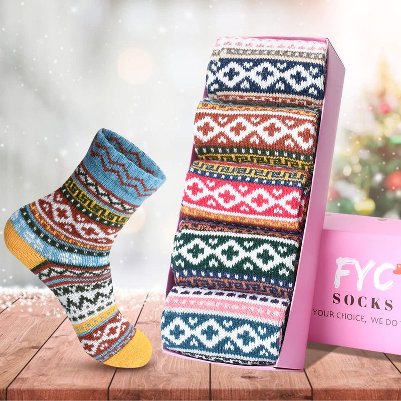 FYC 5 Pairs Womens Thick Knitted Wool Warm Socks Casual Socks for Women Free Size Mixed Colors-1 - BeesActive Australia