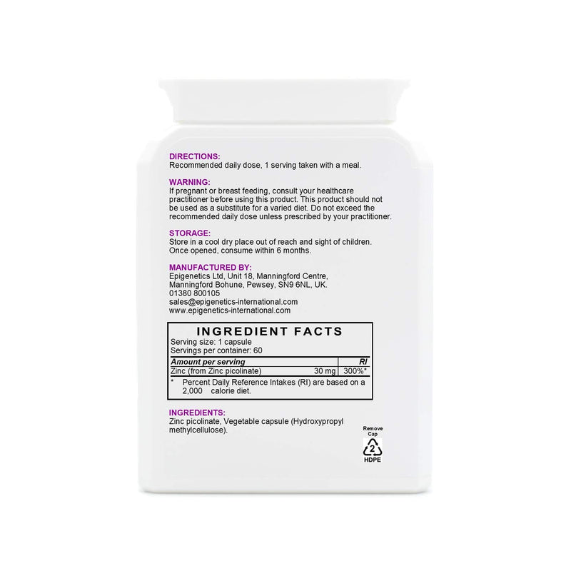 Zinc Picolinate 30 | 30mg Zinc Picolinate High Strength Mineral Supplement | 60 Vegan Friendly Capsules UK Made | 1 Capsule Daily (2 Month Supply) - BeesActive Australia
