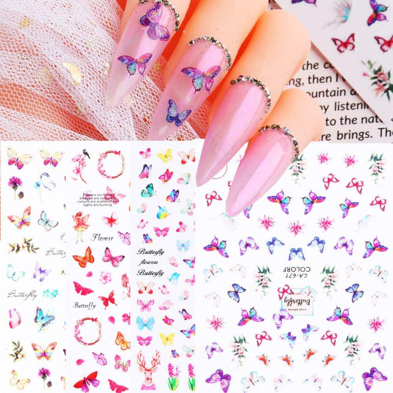 Butterfly Nail Art Stickers Butterfly Nail Decals Butterfly Glitter 4 PCS 3D Nail Art Stickers for Acrylic Nails Foil Nail Art Stickers Nail Accessories Decorations - BeesActive Australia