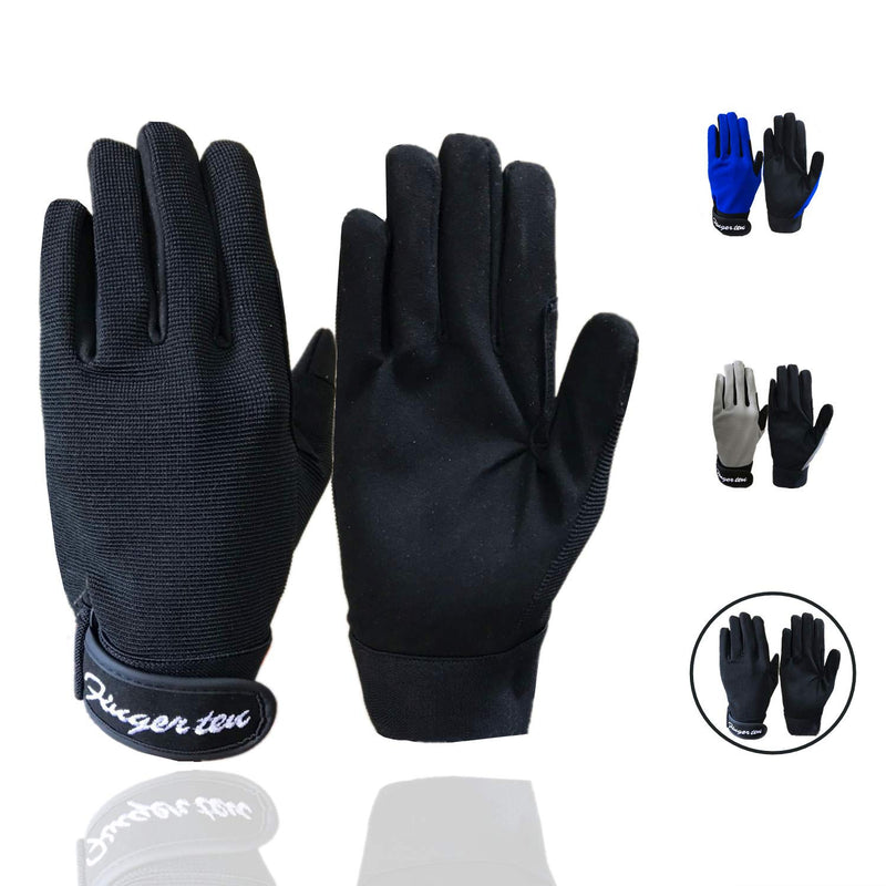 [AUSTRALIA] - FINGER TEN Horse Riding Gloves Kids Boys Girls Equestrian Ride Youth 1 Pair, Color Black Blue Summer Comfortable Grip for Kid Age 5-13 Large(Age 9-11) 