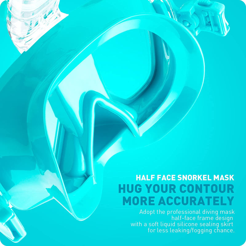CAPAS Snorkel Mask for Adults | Innovative Design More Airflow Snorkel Set | Easier Breathing Anti-Fog Swimming Diving Mask with Camera Mount | All Dry Top Snorkeling Gear for Adults Youths Men Women Agate Green - BeesActive Australia