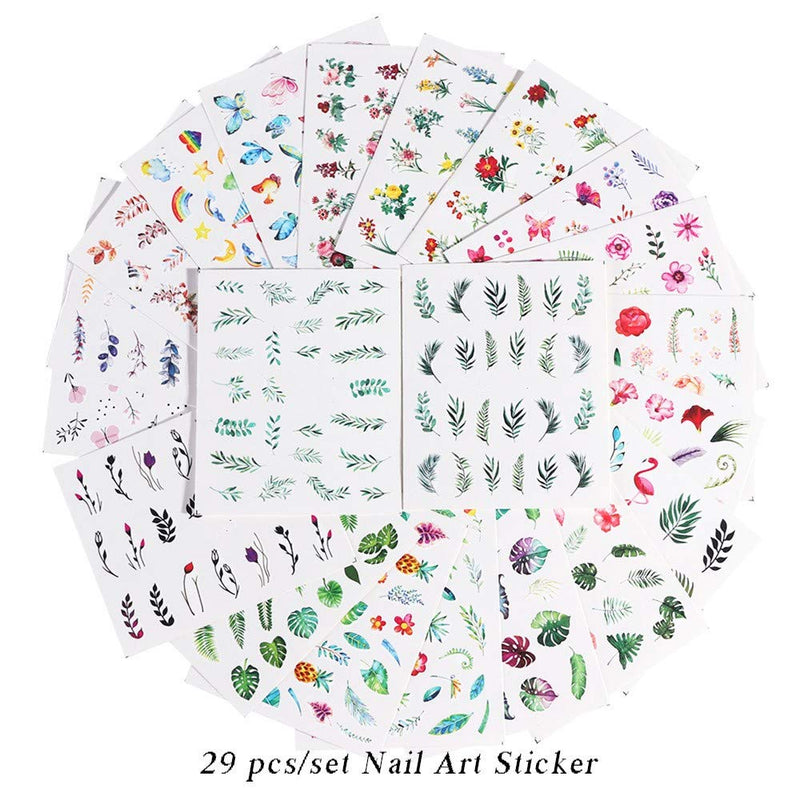 Valuu Nail Art Stickers Water Transfer Nail Decals Flower Leaf Plants Fruits Summer Series Design Manicure Tips，29 Sheets Nail Tips Charms Applique DIY Toenails Nail Art Decorations Accessories - BeesActive Australia