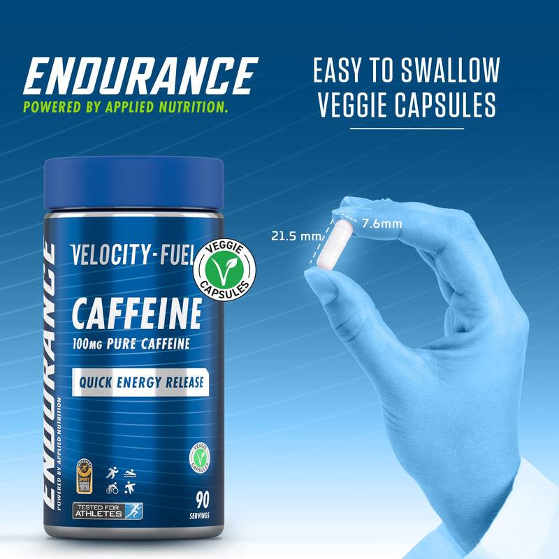 Applied Nutrition | Endurance Caffeine Capsules 100mg - Velocity-Fuel Caffeine, Quick Energy Release, Increase Alertness, Concentration, Boost Endurance Performance, Veggie Capsules, 90 Servings - BeesActive Australia