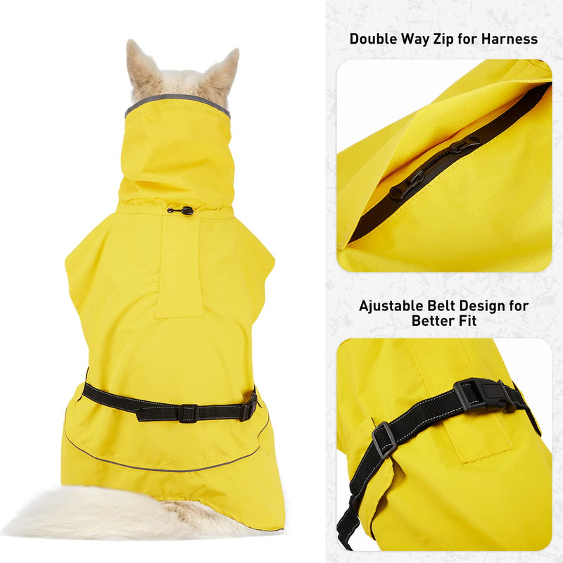 Waterproof Dog Raincoat - Dog Rain Jacket for Large Medium Dogs - Reflective Dog Rain Poncho Hoodie with Drawstring Leash Hole - Adjustable Dog Slicker with Quick-Release Buckle Elastic Straps Easy On 5XL (Back Length: 23.6") Yellow - BeesActive Australia