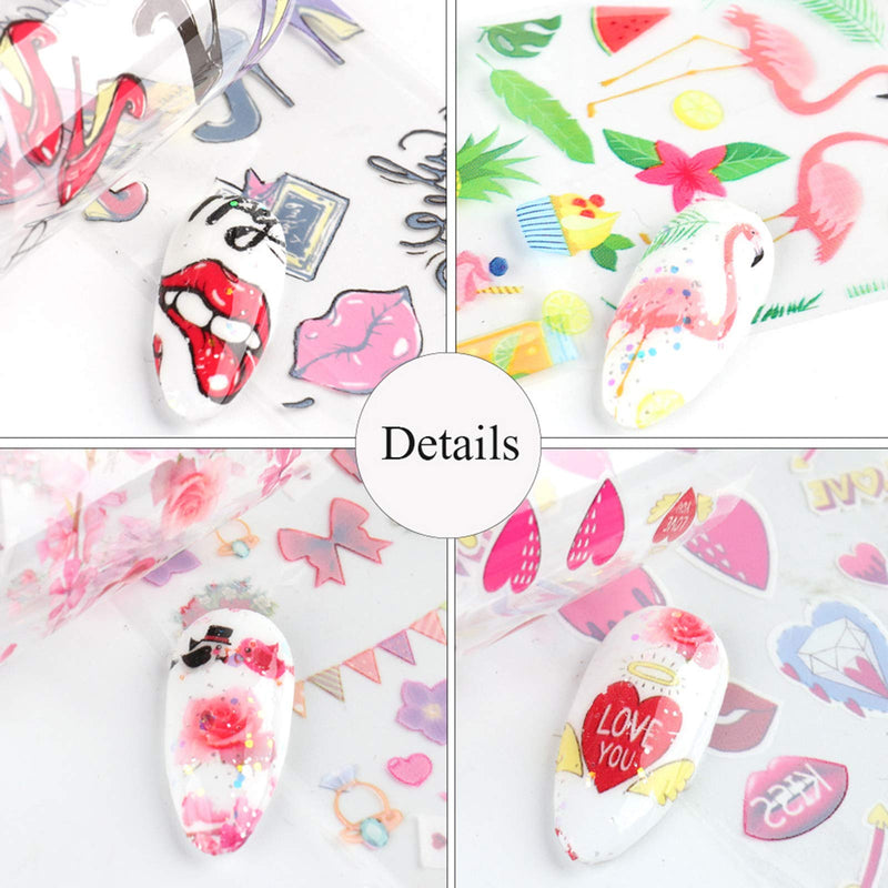 Valentine's Day Nail Foil Transfer Sticker Nail Art Decorations Valentine Nail Foils Nail Art Stickers Decals Sexy Red Lips Love Rose Heart Nails Foil Designs Manicure Tips Wraps Decor (10 Sheets) - BeesActive Australia