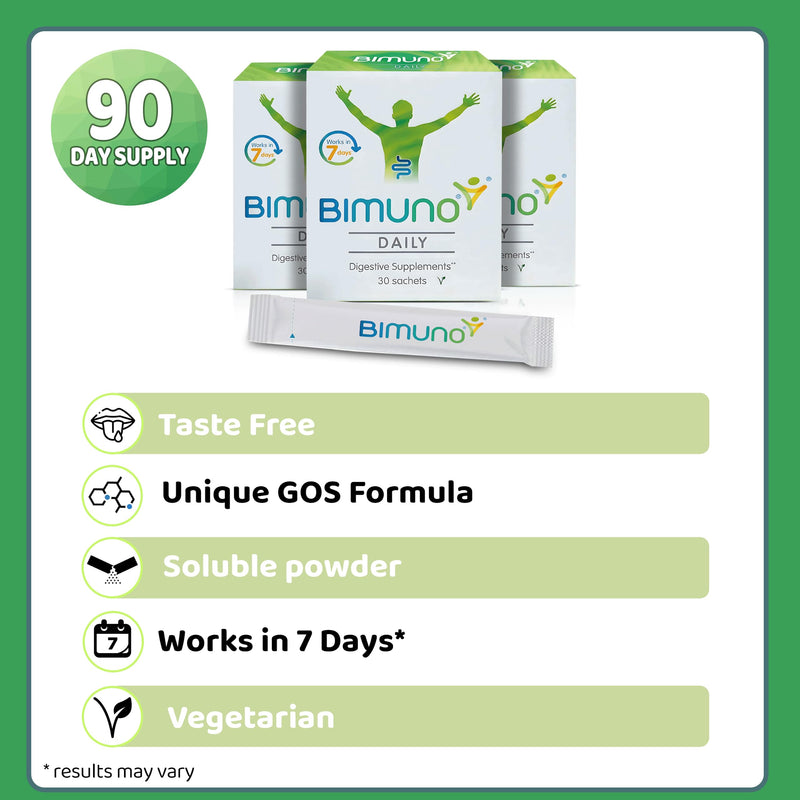 Bimuno Original - Daily Prebiotic Food Supplements. Gut Health Support for Men, Women, Kids & Bifidobacterium Culture. High in Fibre. Taste Free, Vegetarian, Gluten Free | 3 Pack (90 Sticks) - BeesActive Australia