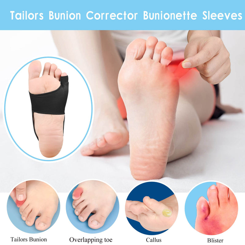 DYKOOK Tailors Bunion Corrector 1Pair Bunionette Sleeves Built-in Gel Pads Silicone Cover Guard With Non-slip Strap to Relief Bunion Pinky Toe Pain, Straighten Bunionette,Overlapping toe(Black-Large) L Black - BeesActive Australia