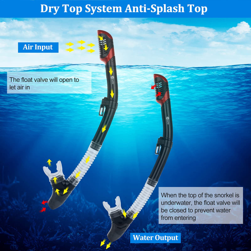 JARDIN Dry Snorkel Set, Panoramic Wide View Snorkel Mask, Anti-Fog Tempered Glass Diving Mask, Free Breathing& Easy Adjustable Strap Scuba Mask, Professional Snorkeling Gear for Adults Black - BeesActive Australia