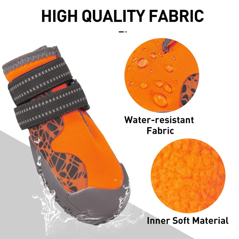 Dog Shoes for Large Medium Dogs, Waterproof Dog Booties with Reflective Strap Anti Slip Rubber Sole - Comfortable Dog Hiking Boots Paw Protectors for Walking Jogging Indoor Outdoor Hardwood Floor #7 (Width: 2.75" ; Length: 3.55") Orange - BeesActive Australia
