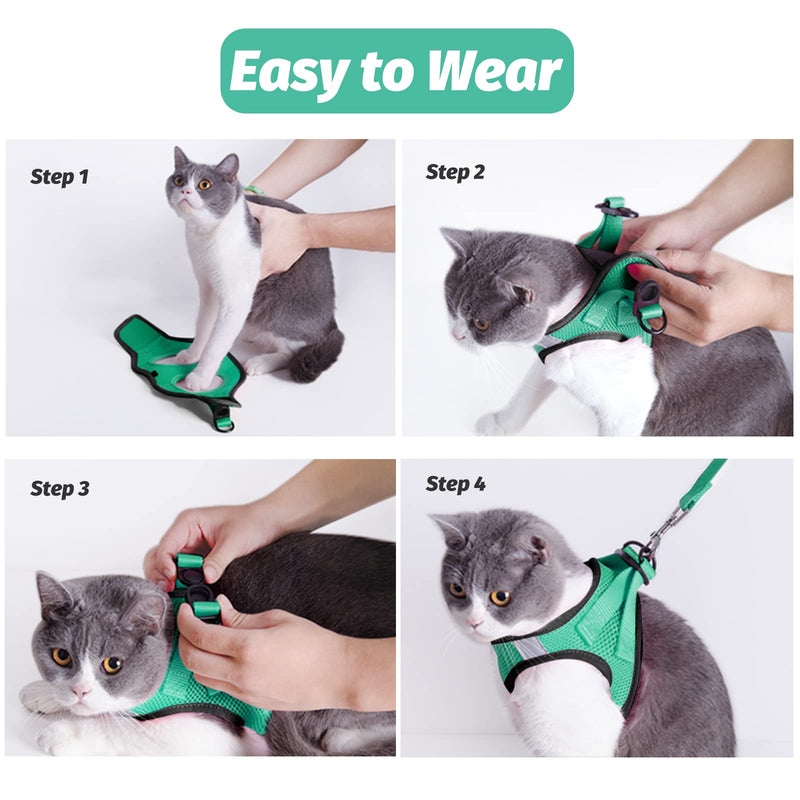 Cat Harness and Leash Set for Walking Escape Proof, Kitten Harness and Leash Adjustable, Small Large Cat Walking Harness and Leash, Lightweight Soft Vest Harness and Leash Green M ( Chest 12-14'') - BeesActive Australia