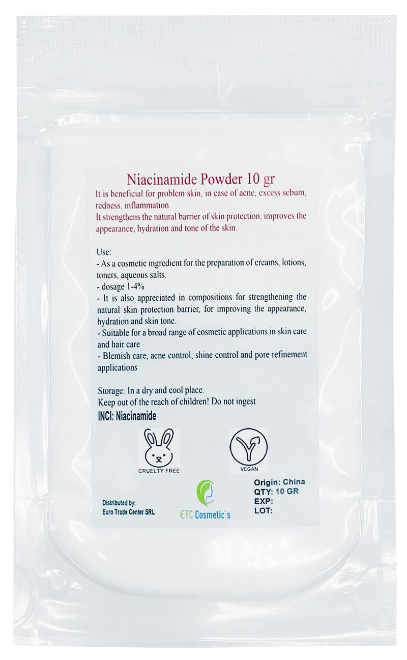 Niacinamide Powder 10gr (vitamin B3) - suitable for a broad range of cosmetic applications in skin care and hair care - BeesActive Australia
