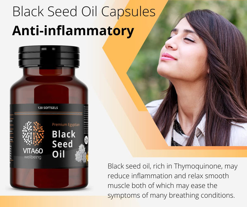 VITA60 Black Seed Oil Capsule - 120 High Strength 500mg Softgel Capsules | Cold Pressed | Nigella Sativa - BeesActive Australia