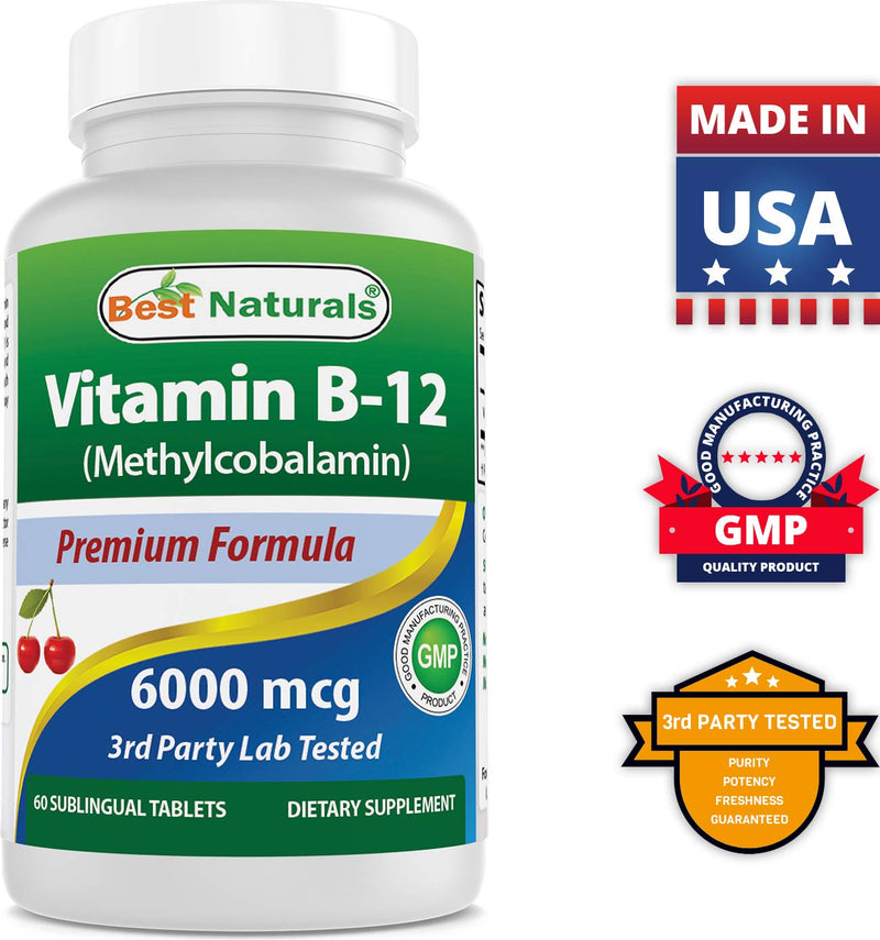 Best Naturals Vitamin B-12 as Methylcobalamin (Methyl B12), 6000 mcg Tablet, 60 Count 60 Count (Pack of 1) - BeesActive Australia