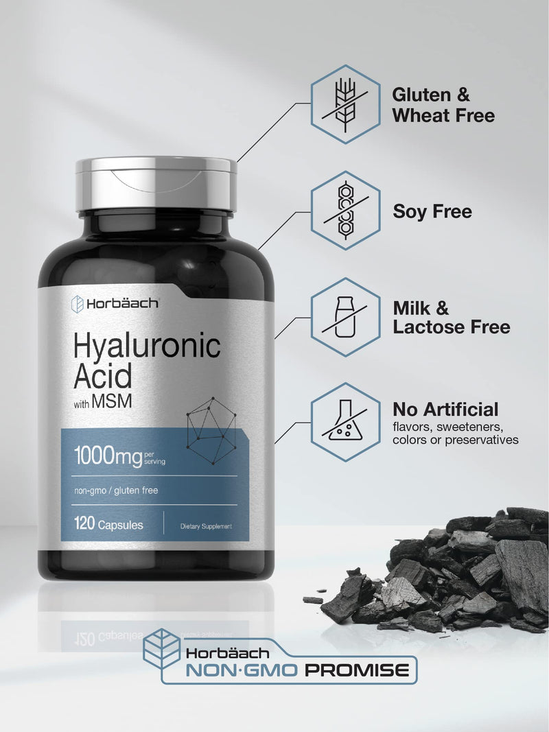 Hyaluronic Acid with MSM | 1000 mg | 120 Capsules | Non-GMO and Gluten Free Supplement | Bioavailable Formula | by Horbaach - BeesActive Australia