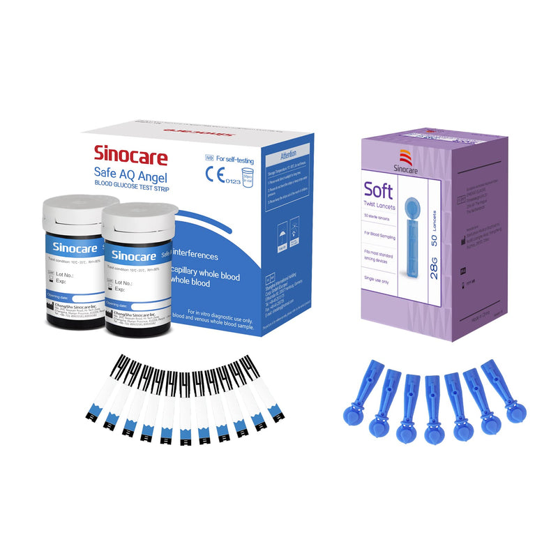 Sinocare Blood Glucose Test Strips (Safe AQ Angel), 50pcs Blood Glucose Test Strips for Safe AQ Angel Blood Sugar Monitor, 50pcs No Coding Test Strips & 50 Lans. (Safe AQ Angel Strips- 50) Safe Aq Angel Strips- 50 - BeesActive Australia