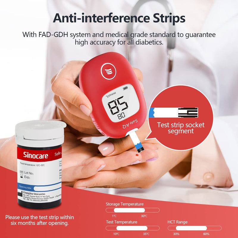 Sinocare 100pcs Blood Glucose Test Strips & 100pcs Lans. for Safe AQ Smart and Safe AQ Voice (Safe AQ Strips- 100) - BeesActive Australia