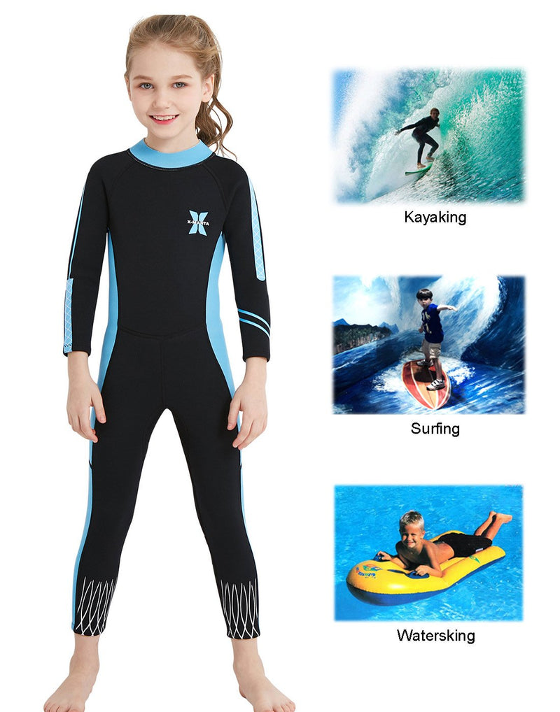 DIVE & SAIL Kids 2.5mm Wetsuit Long Sleeve One Piece UV Protection Thermal Swimsuit Black-1 Small - BeesActive Australia