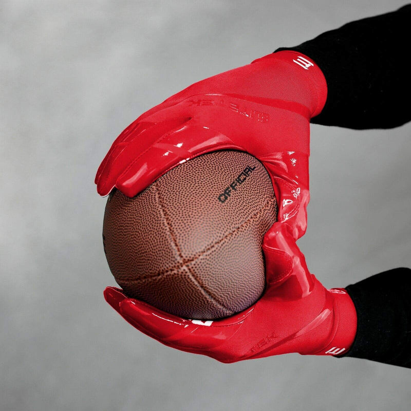 Kids EliteTek RG-14 Super Tight Fitting Football Gloves - Youth Sizes - Easy Slip On Design No Wrist Strap X-Small Fire Red - BeesActive Australia